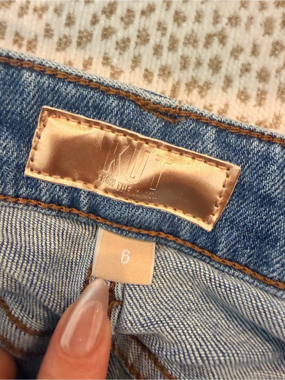 Kut from the Kloth Light Blue Denim Flare Jeans with Brown Accent